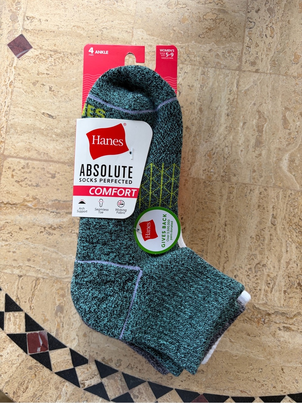 Hanes Women's Ankle Socks in Teal with Lime Accents